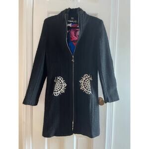 Desigual L’Adoration Long Black Wool Coat Sz 42